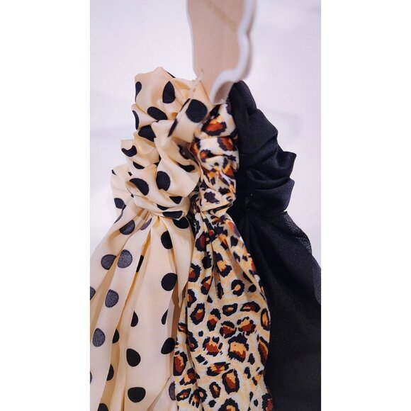 Sunday State Set Of 3 Scarf Scrunchies - Polka Dot Leopard Print & Solid Black - Picture 5 of 6